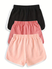 3pcs Toddler Girls Elastic Waist Track Shorts Kids Summer Clothes