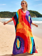 Abstract Print Bat Sleeve Cover Up Dress