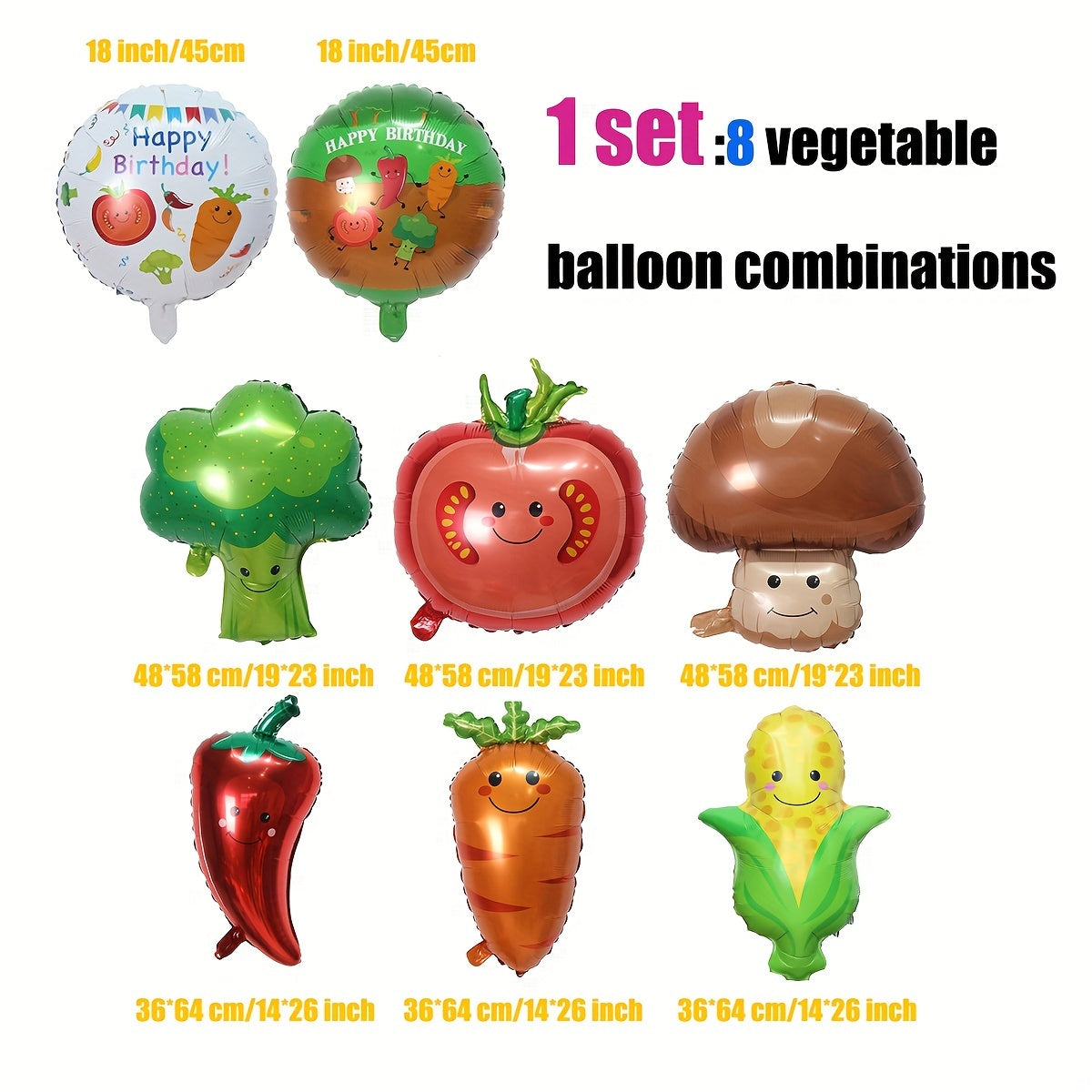 8pcs Vegetable Aluminum Balloon Combo for Birthday Party