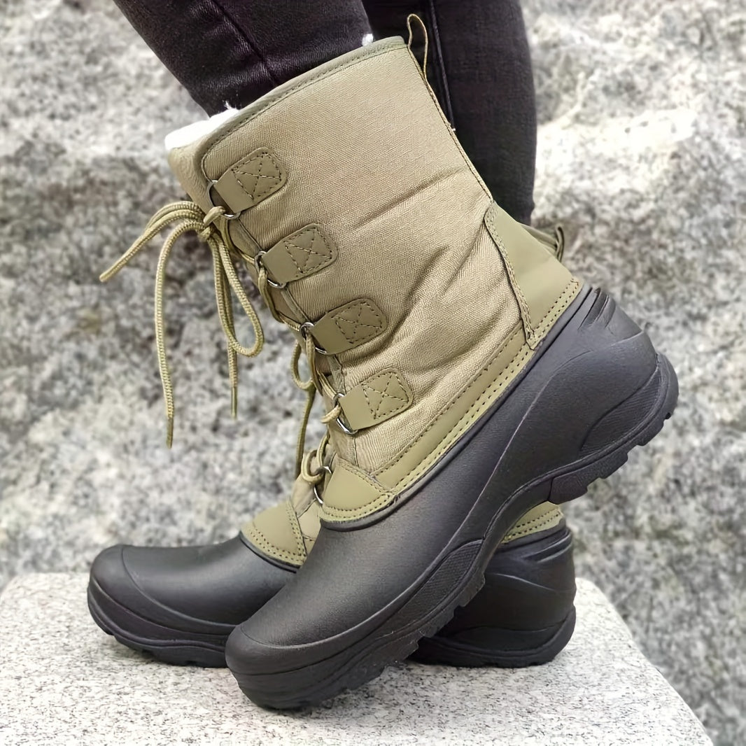 Women's Double Block Fur Snow Boots Warm Anti Slip Outdoor Hiking Boots