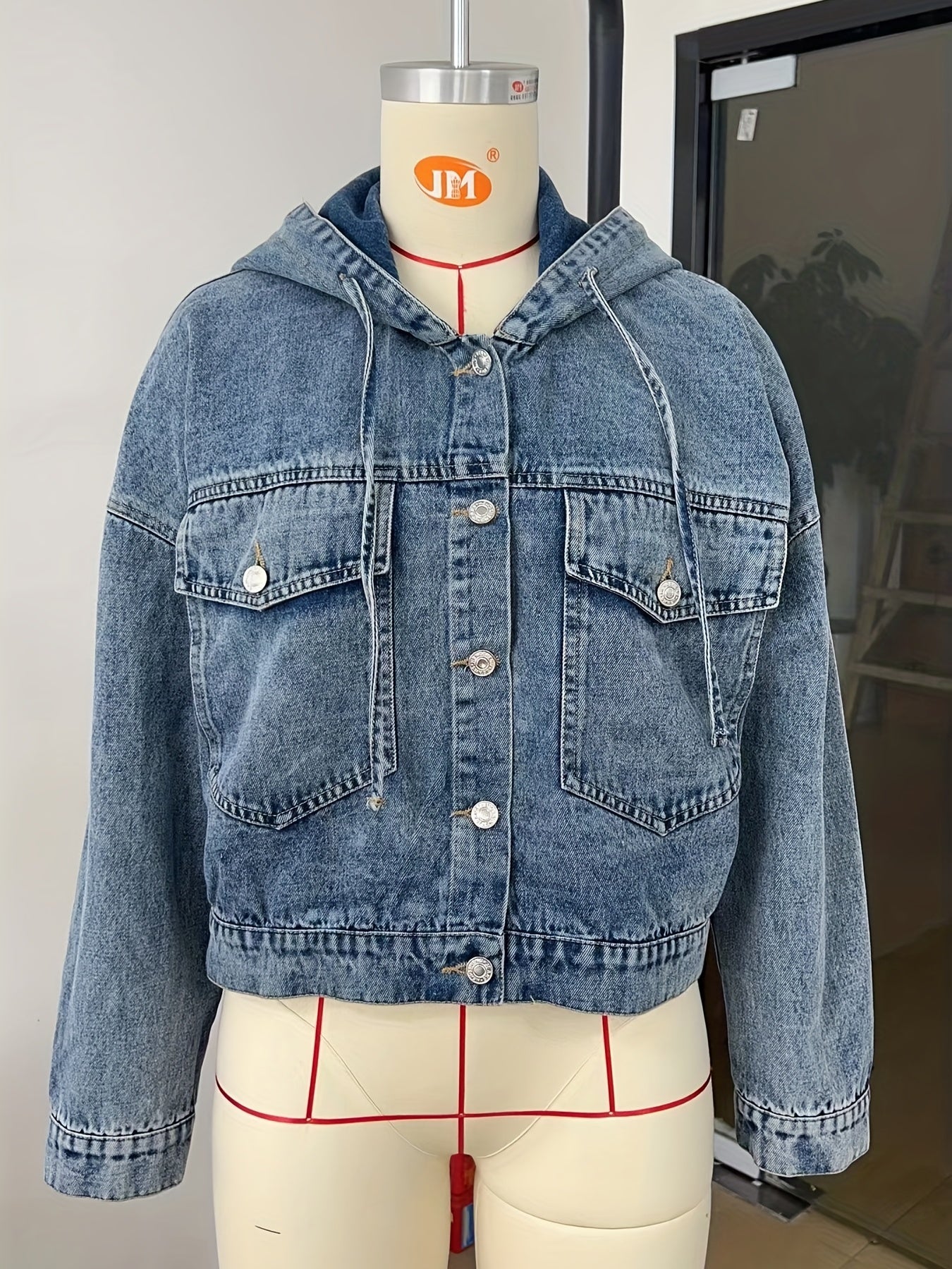 Hooded Cropped Denim Coats Long Sleeves Denim Jackets Women