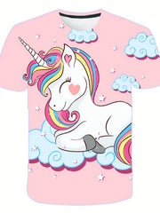 Rainbow Pony Graphic T shirt for Kids 3D Digital Print Casual Short Sleeve Tee