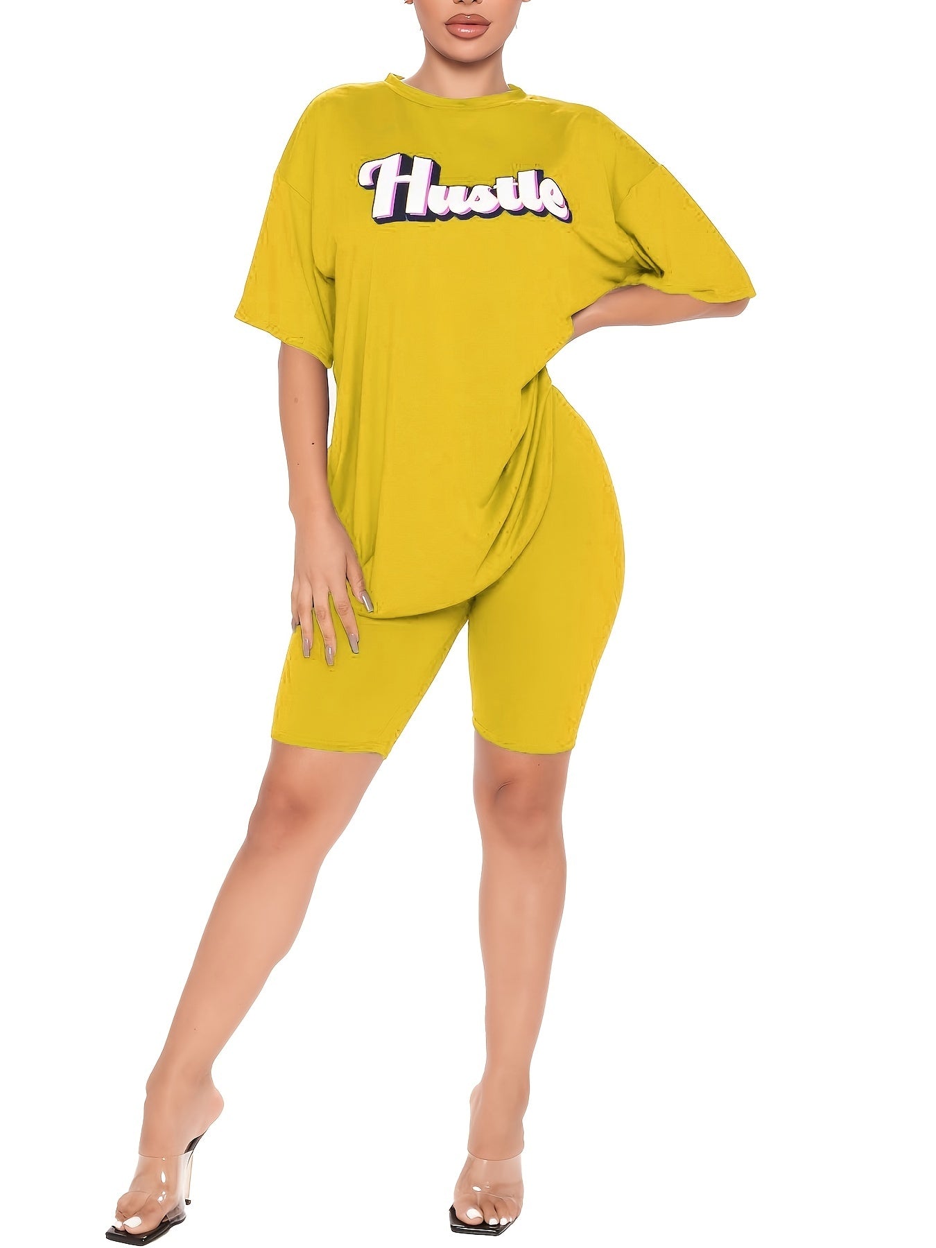 Hustle Print Short Sleeve T-shirt & Biker Shorts Set