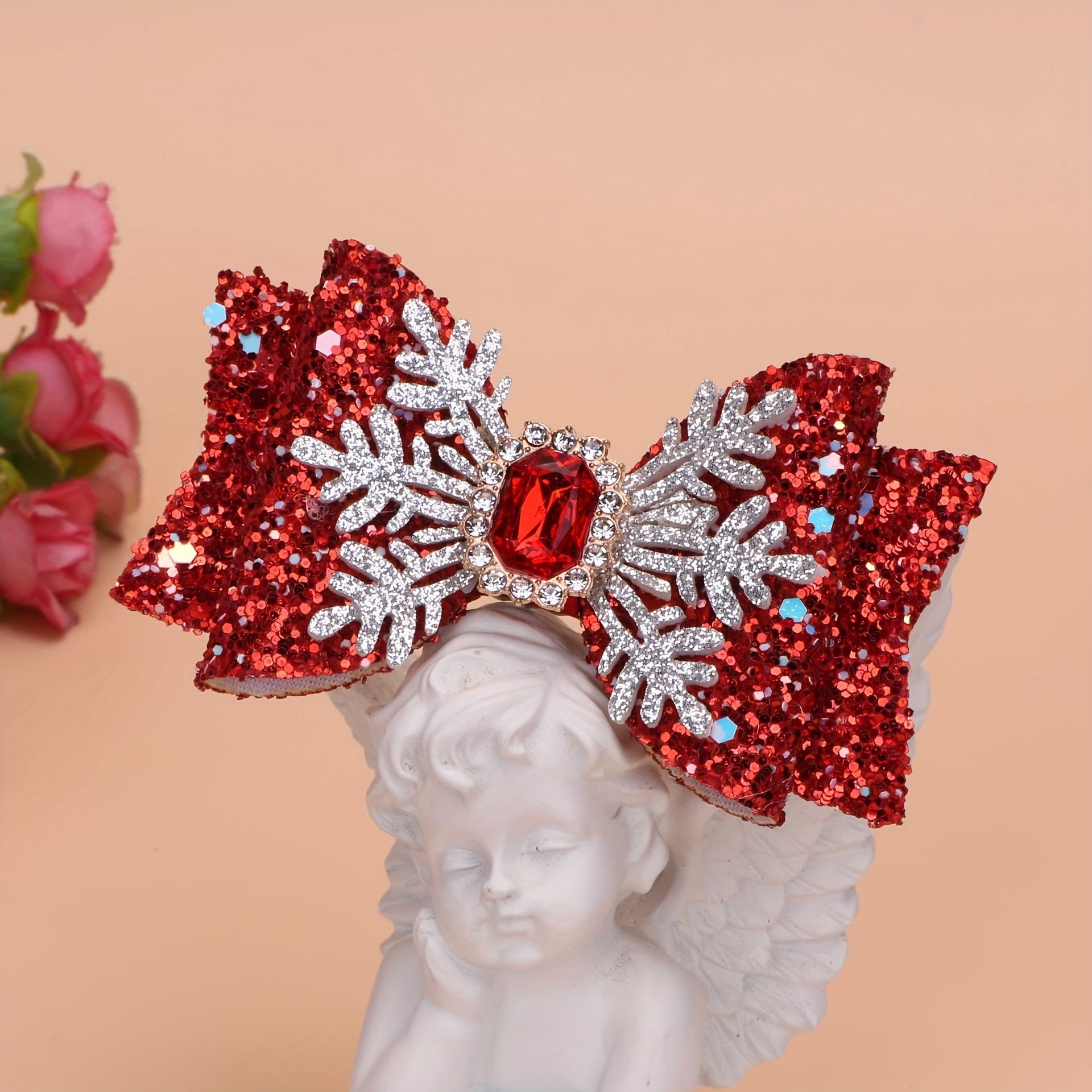 Snowflake Sequin Hair Bow Clip For Girls Kids