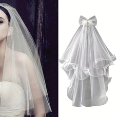 Bridal Veil with Comb Double Layer Ruffled Short Veil Tulle Wedding Bridal Veil