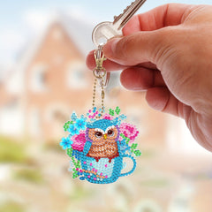 6pcs DIY Pink Owl Diamond Painting Keychain Kit