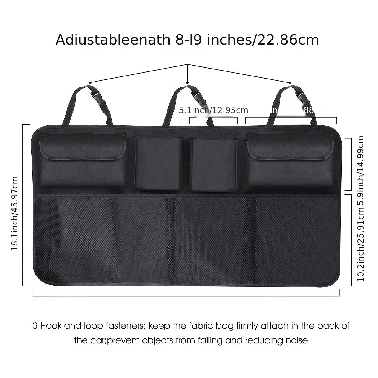 Car Trunk Storage Bags Rear Seat Car Storage Box w/ 8 Large Bags