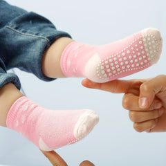 5 Pairs Girls Cotton Crew Socks, Anti-Skid Dots, Trampoline Short Socks