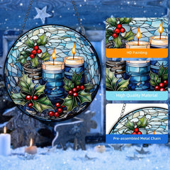 Christmas Snowman Suncatcher Stained Glass Window Hanging