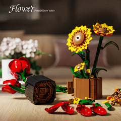 Flower Building Blocks Sunflower Lily Rose Models for Home Decor