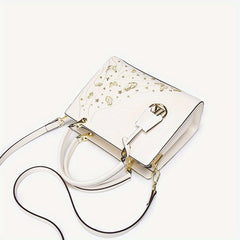 Geometric Floral Crossbody Bag Golden Tone Zipper Closure Polyester Lining
