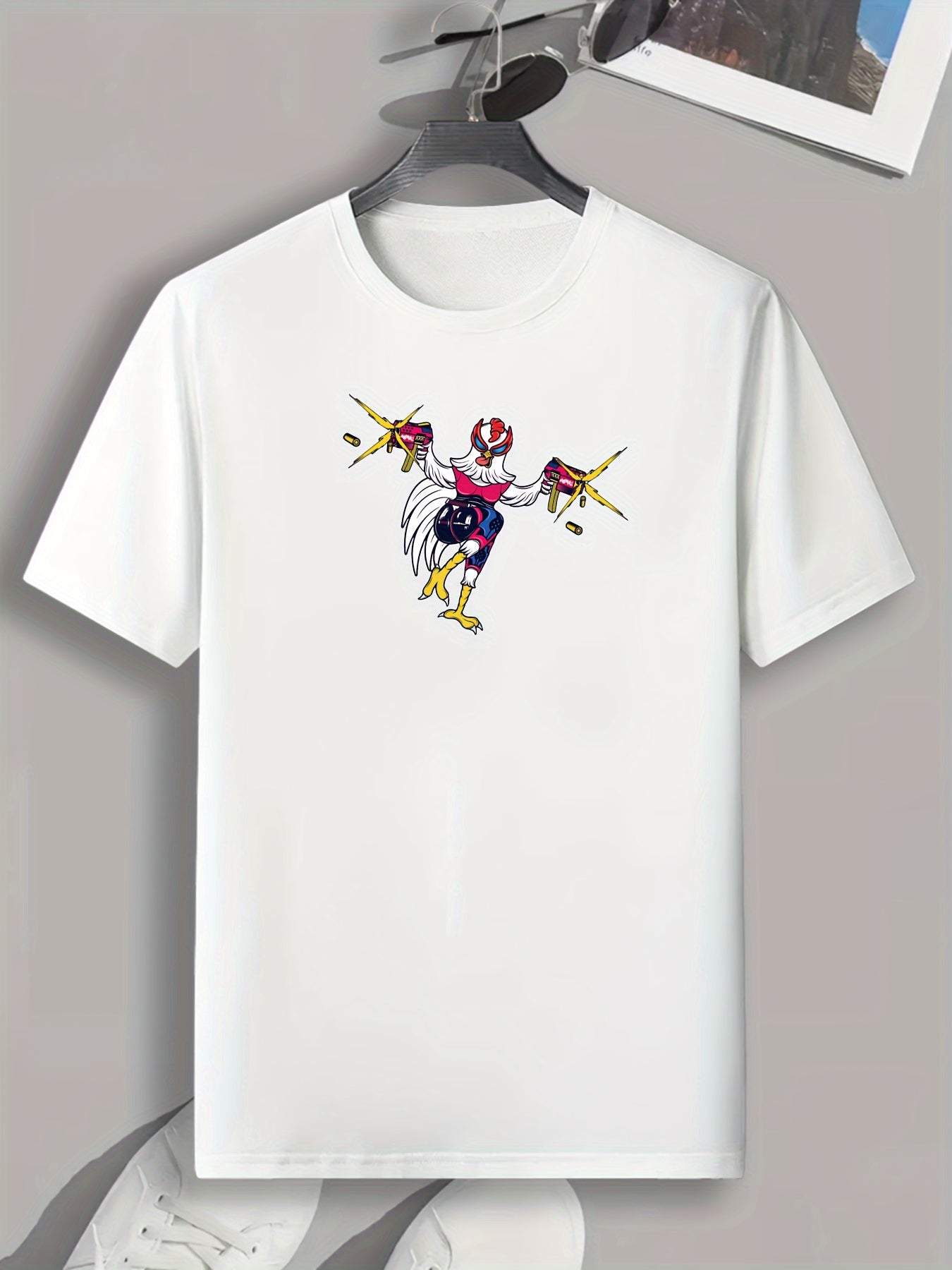 Funny Chicken Print Men's Graphic T-shirt for Summer