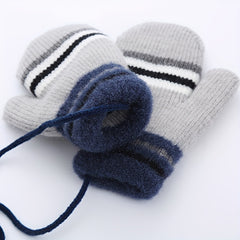 Striped Kids Wool Gloves, Double Layer Mittens