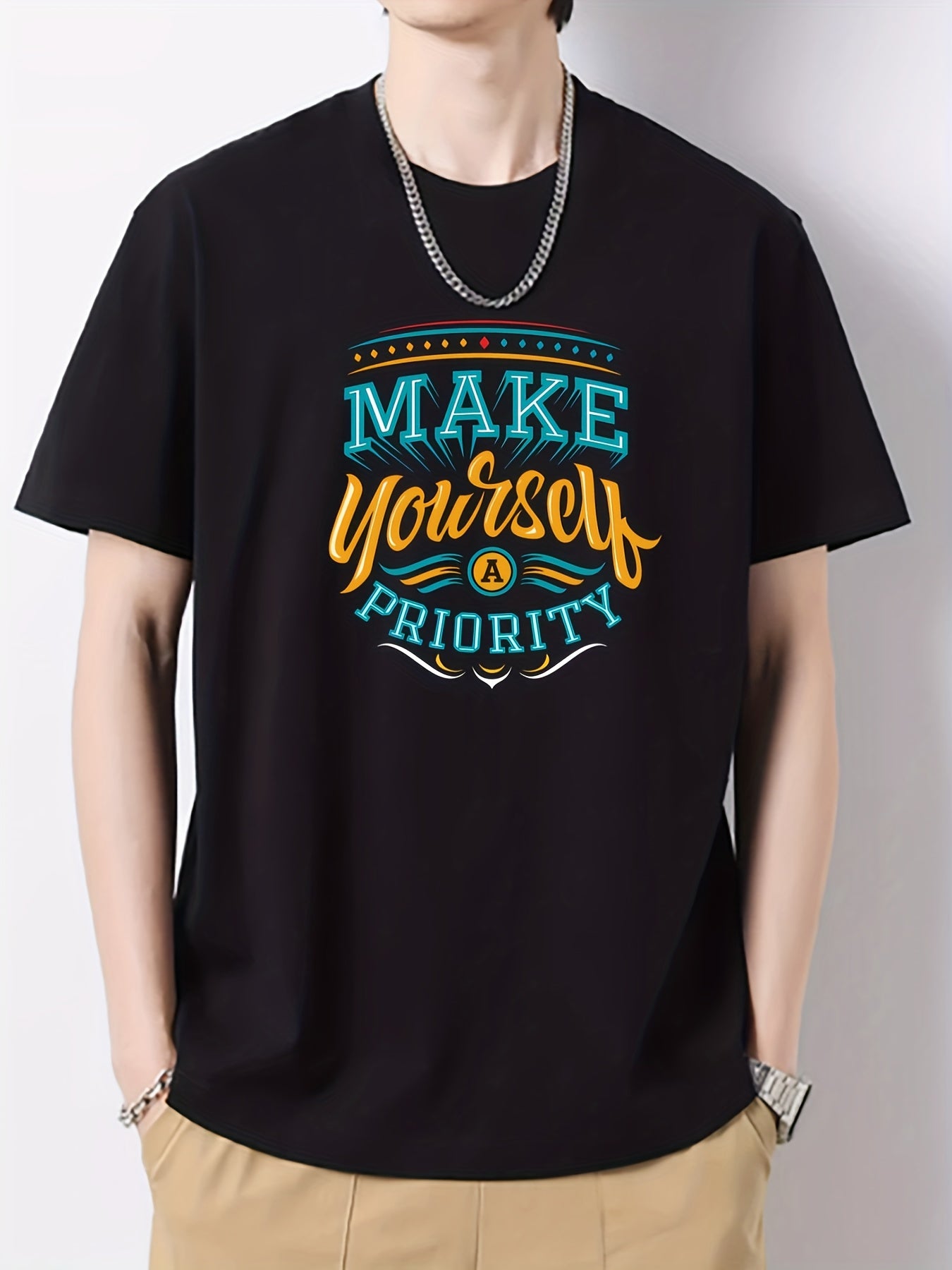 Colorful Letter Pattern Print Men's Graphic Cotton Tee