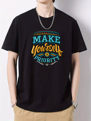 Colorful Letter Pattern Print Men's Graphic Cotton Tee