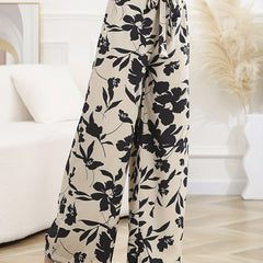 Boho Floral Print Wide Leg Pants with Knot Detail