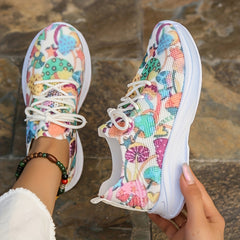 Women's Mushroom Pattern Lace Up Running Shoes Halloween Sneakers