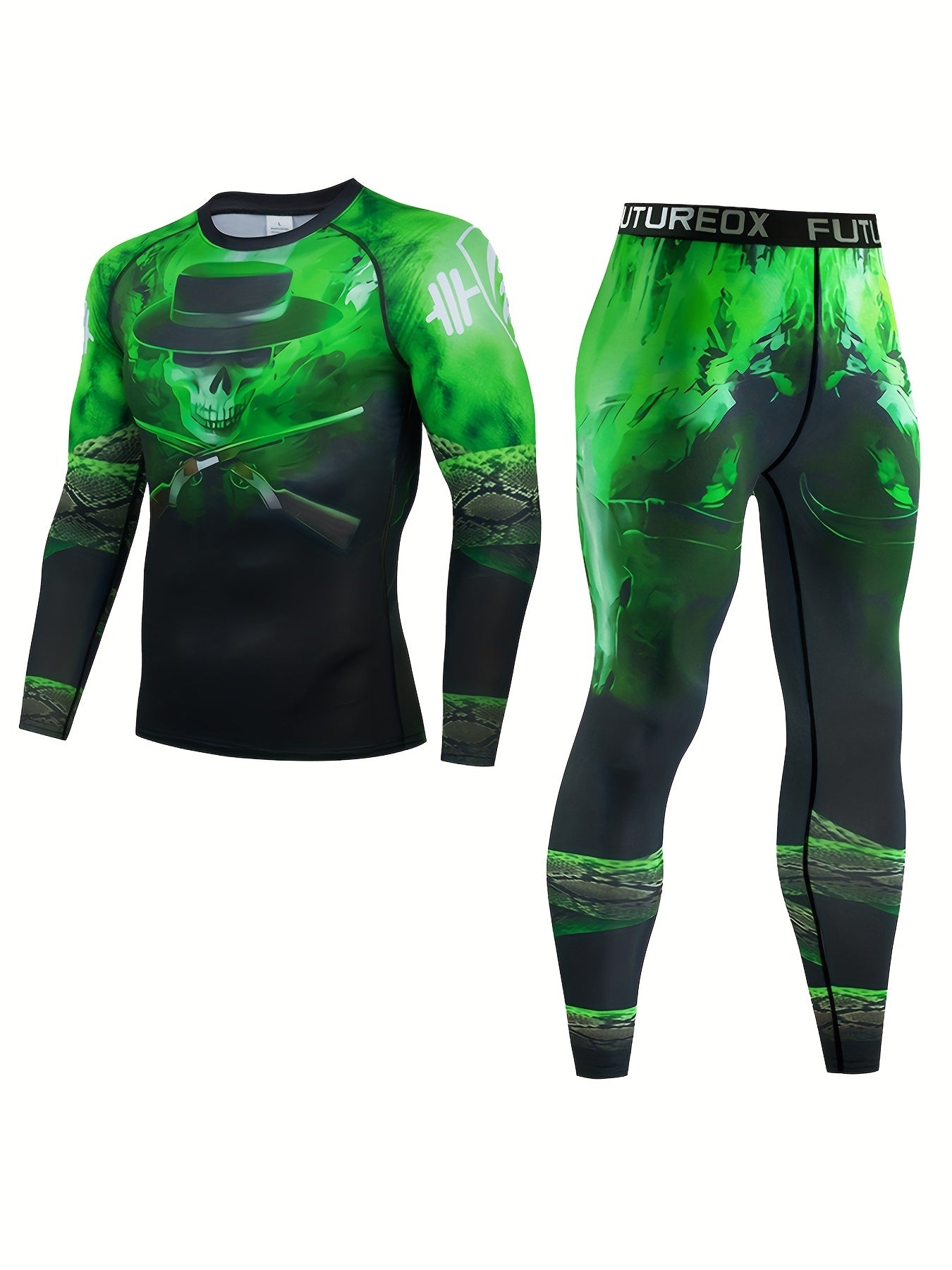 Men's Skull Compression Long Sleeve Shirt & Pants Set