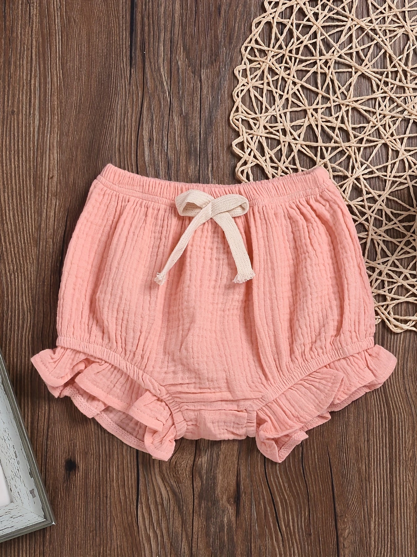 Baby Girls Elastic Waist Ruffle Trim Shorts