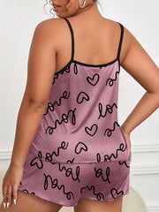Letter & Heart Print Cami Top & Shorts Set