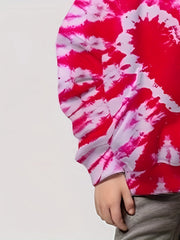 Girls Tie Dye Heart Graphic Hooded Sweatshirt Top 3D Pullover