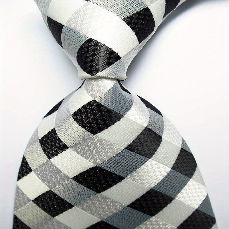 Plaid Tie Men's Jacquard Woven Necktie Set Pink Yellow