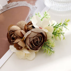 Rustic Rose Boutonniere with Twine Tie Romantic Corsage for Groom Wedding