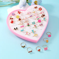 36pcs Girls Colorful Alloy Rings Set Kids Accessories Gift