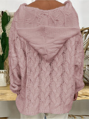 Cable Sleeve Hooded Sweater Loose Fit Pullover