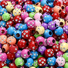 100pcs 8mm Acrylic Beads Large Hole Candy Color Rhinestone Inlaid Loose Beads