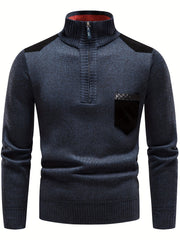Men's Turtleneck Zip Knit Sweater with Pocket