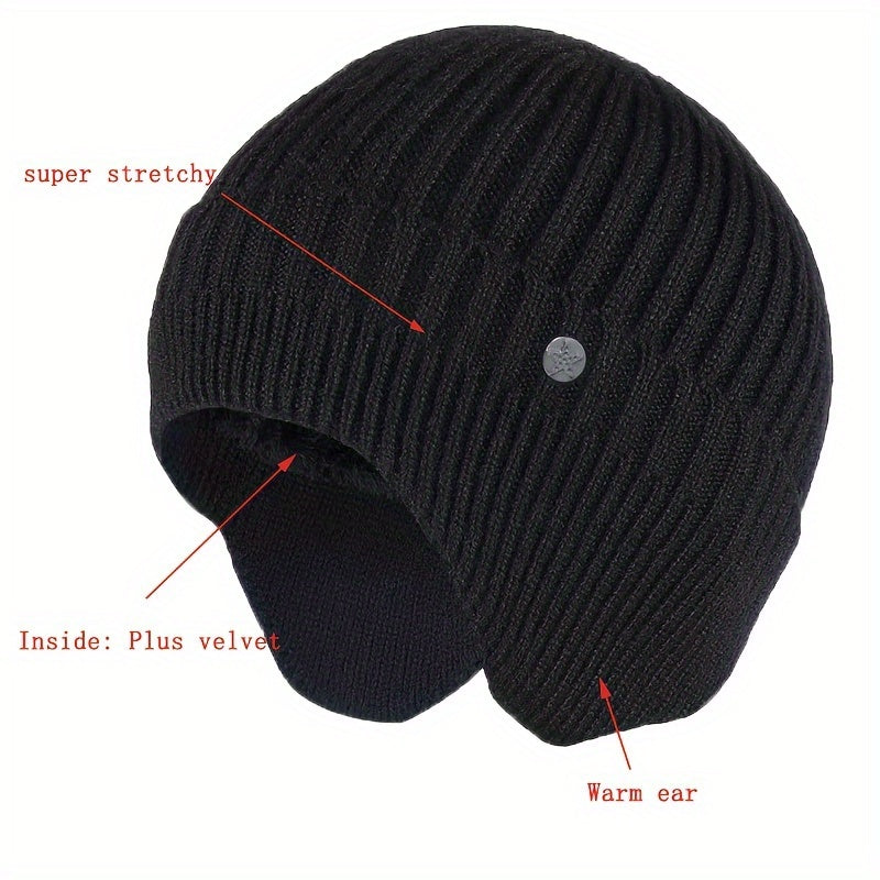 Winter Velvet Knit Hat With Earflap Skull Warm Cap Beanie Hat