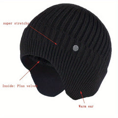 Winter Velvet Knit Hat With Earflap Skull Warm Cap Beanie Hat