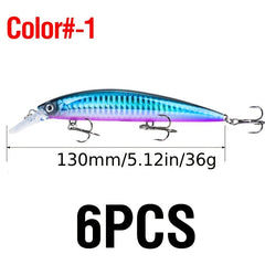 6pcs 36g Long Hard Bait Three Treble Hooks Fishing Lure Bionic Minnow Bait