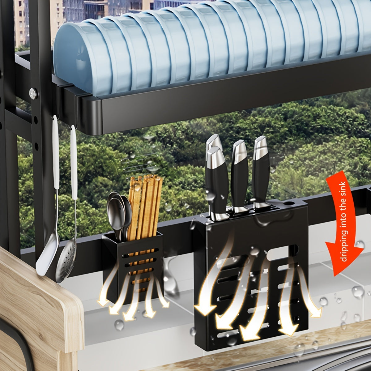 Over Sink Dish Drying Rack Kitchen Drainer Cup Holder Cutlery Rack