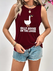 Goose Print Tank Top Sleeveless Crew Neck Women's Clothing
