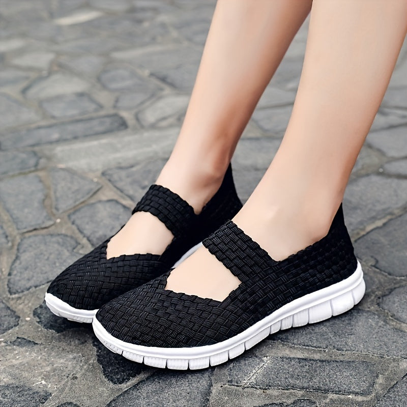 Plaid Weaving Backless Ankle Strap Walking Shoes Lightweight Sneakers