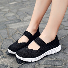 Plaid Weaving Backless Ankle Strap Walking Shoes Lightweight Sneakers