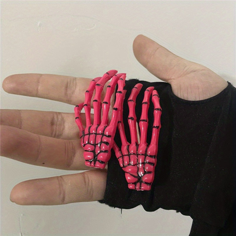 2pcs Y2K Skull Hand Hair Clip Set Gothic Hair Accessories