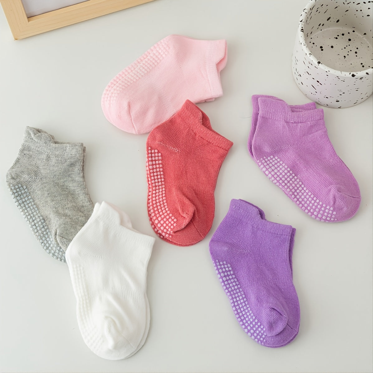 Toddler Girls Non-Slip Socks, 6 Pairs, Standing Pine Dot Design
