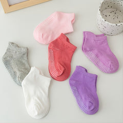 Toddler Girls Non-Slip Socks, 6 Pairs, Standing Pine Dot Design