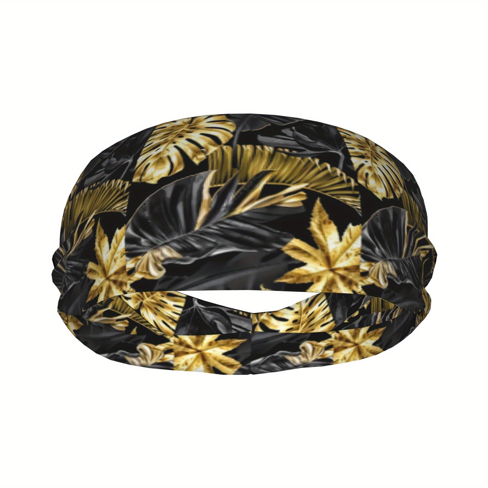 Golden Palm Leaf Sports Headband Sweat Wicking Stretchy Breathable