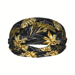 Golden Palm Leaf Sports Headband Sweat Wicking Stretchy Breathable