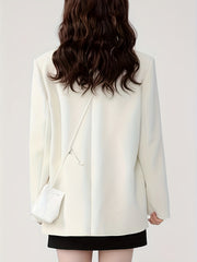 Solid Button Front Blazer Casual Lapel Long Sleeve Blazer