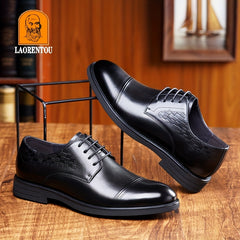 Men's Casual Leather Business Shoes Lace up Thick-soled Non-slip