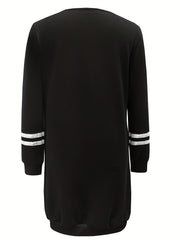 Striped Loose Sweatshirt Dress Crew Neck Long Sleeve Pockets