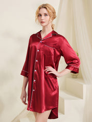 Satin Night Skirt Pajamas Dress Half Sleeve Button Down Nightdress