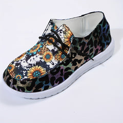 Sunflower Pattern Boat Shoes Lightweight Flats Women's Footwear