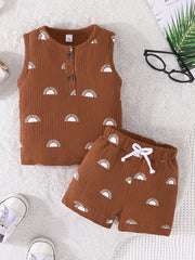 Baby Boys Summer Sun Graphic Outfit Vest Top & Shorts Kids 2pcs Set