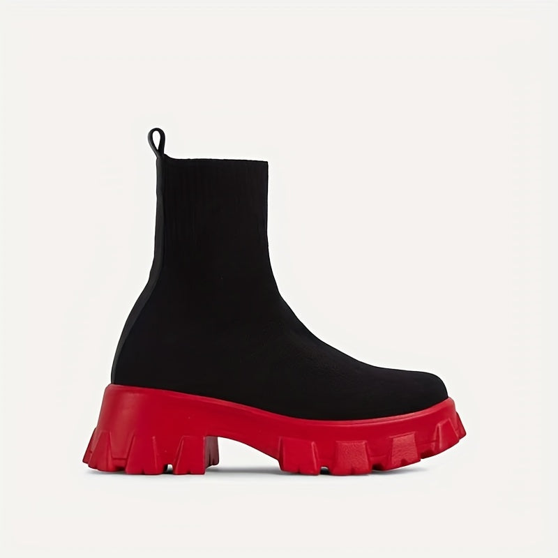 Women's Breathable Knit Platform Boots Slip On Combat Boots